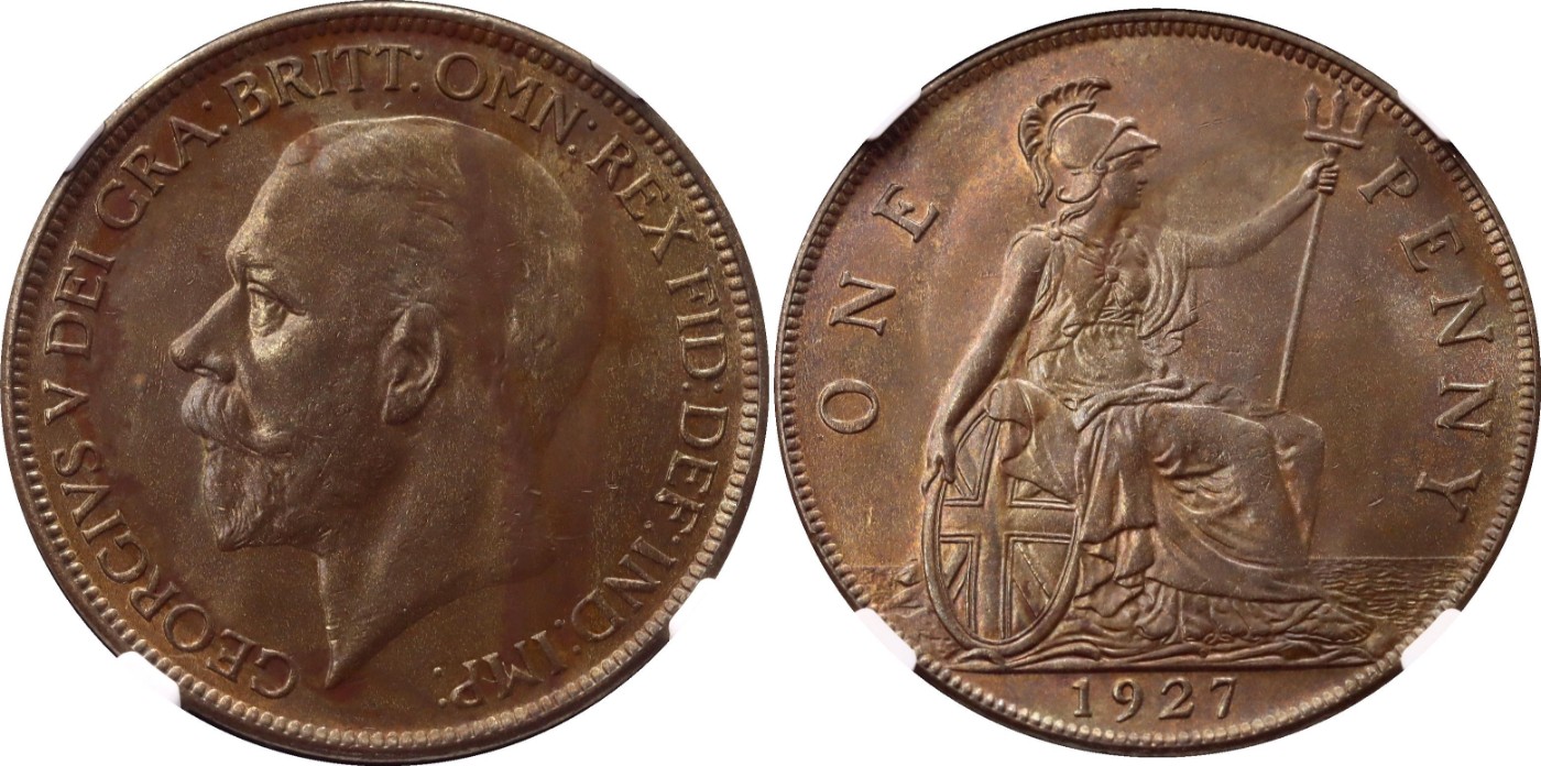 Great Britain 1 Penny 1927 NGC MS 63 BN