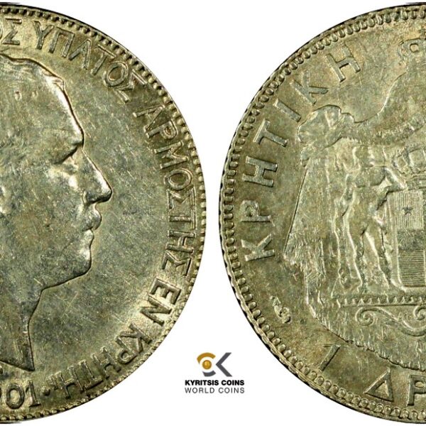 1 drachma 1901 crete AU50 PCGS