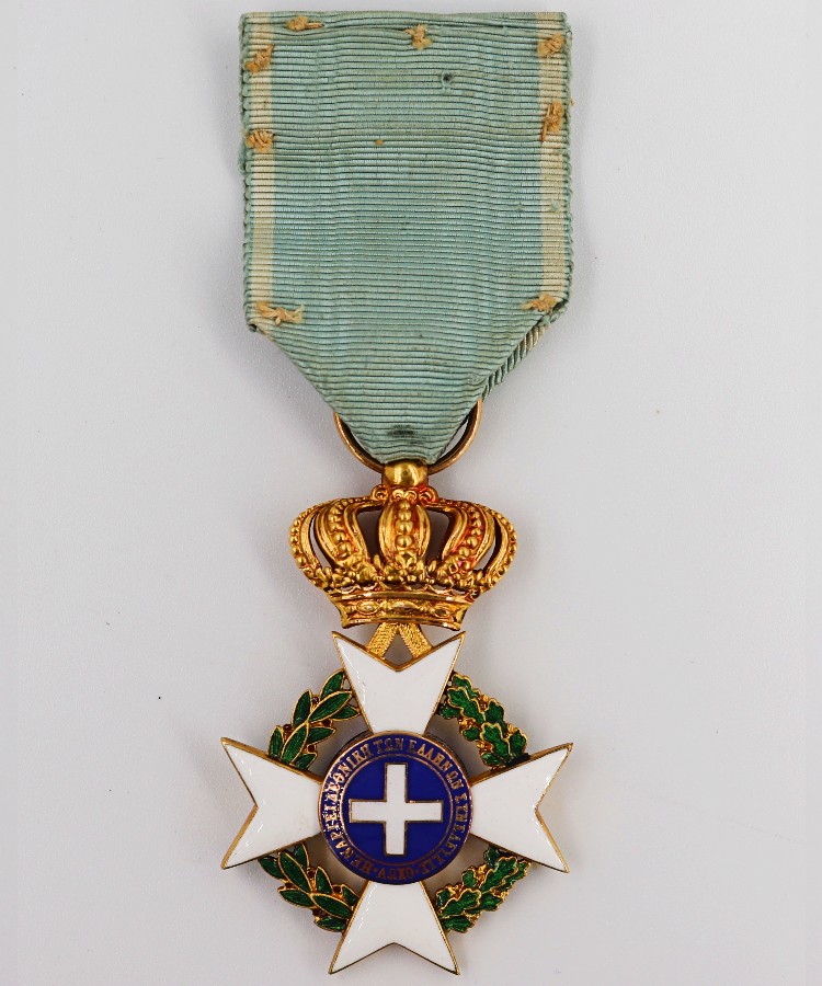 Greek Military Medal, order of the redeemer, Officer’s gold cross, 4th class with full original ribbon.