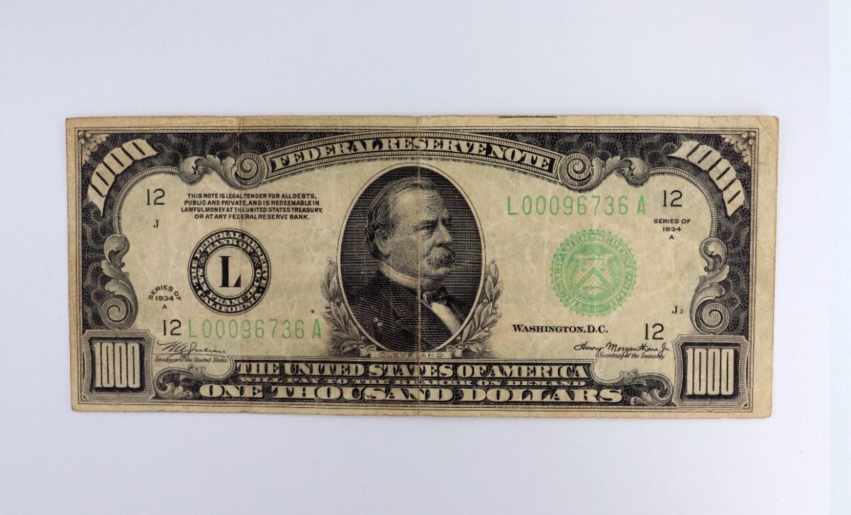 1000 dollars 1934 a america