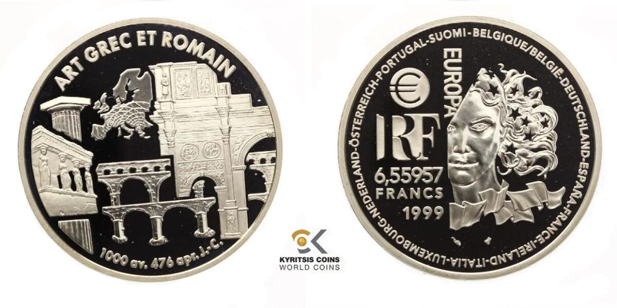 6.55 francs 1999 france silver proof